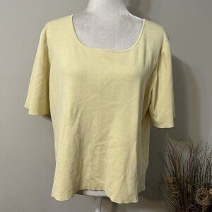 NYGARD Collection Women Silk Blend Short Sleeve Blouse Knit Yellow Scoop Neck L